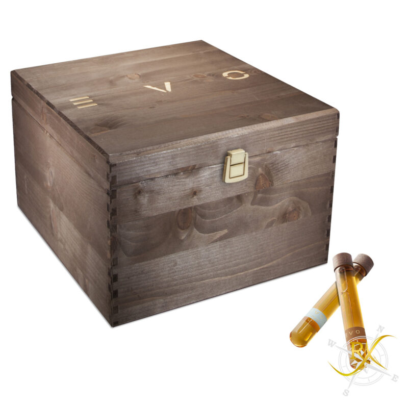 EVO Grappa Riserva / Fumo "WOOD CIGARBOX"(18/18) 42% Vol. 36x 0,05l